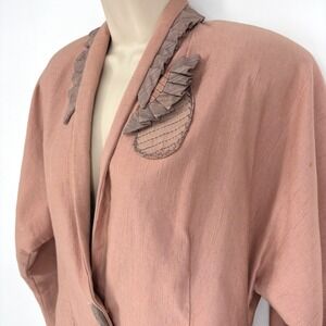 Vintage 50s Edith One-Button Applique Blazer Pink Peach Lined Womens Sz L